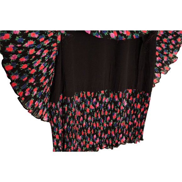 Floral Dress, Flapper Style Shift, Size 14, Rosette Pin, 80s Dress, Pleated Laye - Picture 10 of 15